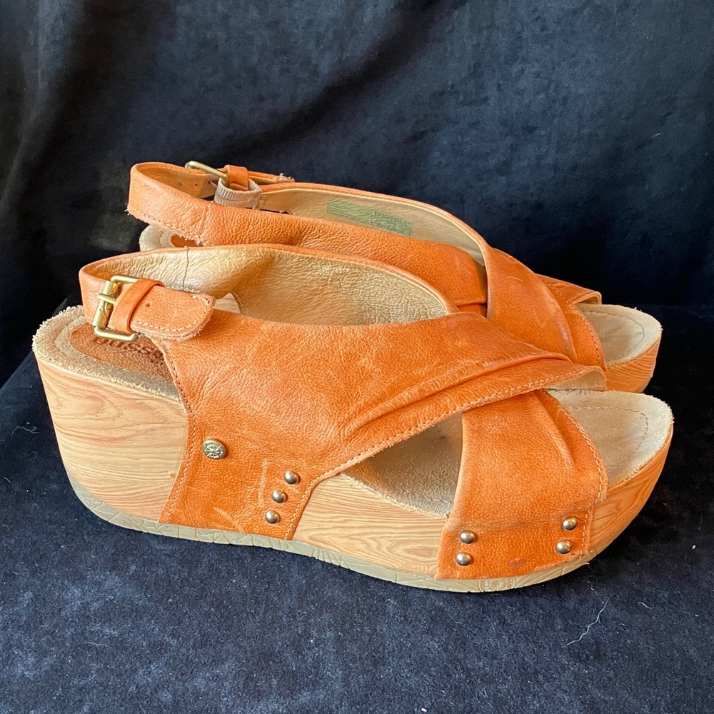 Bussola Formenterra slingback wedge platform sandals capretto papaya tan 39 8.5